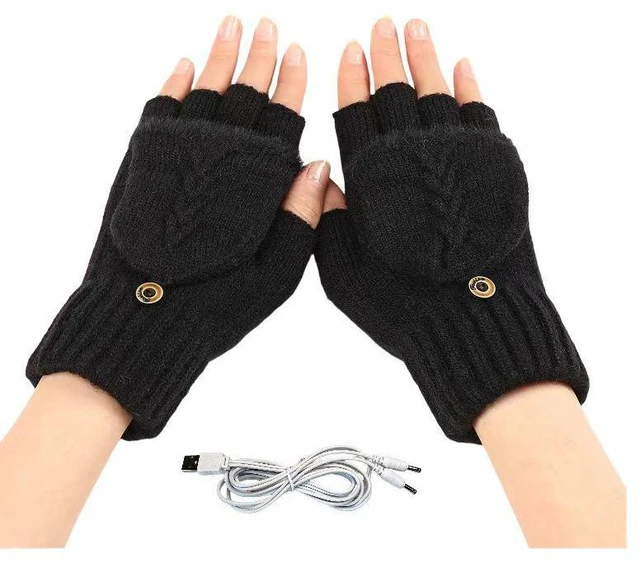 Main image of USB 5V Knitted Heated Gloves, Half Finger Flip Design with Double Sided Heating for Men Women, USB Powered Hand Warmers for Office Computer Use in Winter