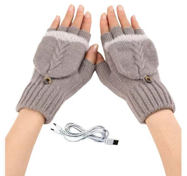 Main image of USB 5V Knitted Heated Gloves, Half Finger Flip Design with Double Sided Heating for Men Women, USB Powered Hand Warmers for Office Computer Use in Winter