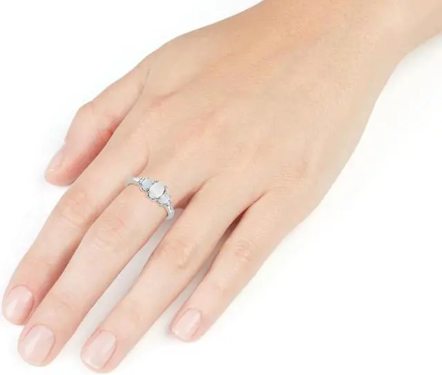 Alt view image 4 of 4 - 2/5 Carat (ctw) Lab-Created Opal Three Stone Ring in 10K White Gold