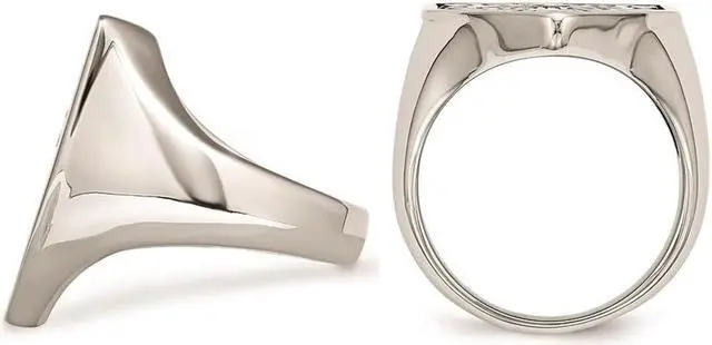 Alt view image 2 of 4 - Men's Cross Antiqued Shield Stainless Steel Ring with Black Diamond