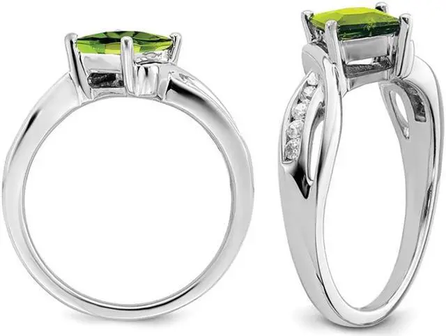 Alt view image 4 of 4 - 1.00 Carat (ctw) Princess-Cut Natural Peridot Ring in 14K White Gold with Diamonds
