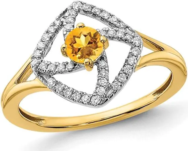Main image of 1/9 Carat (ctw) Citrine Ring in 14K Yellow Gold with Diamonds 1/7 Carat (ctw)