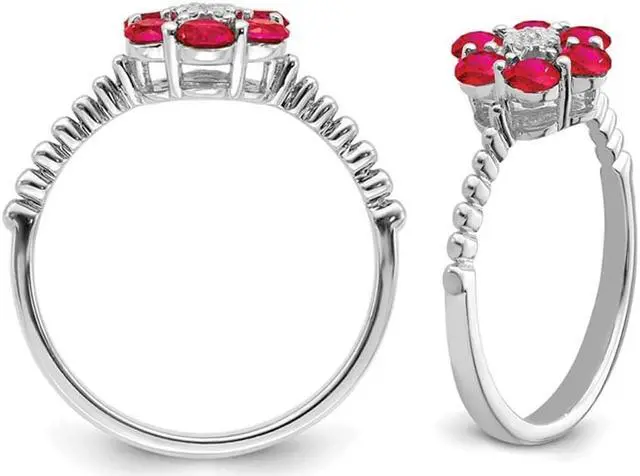 Alt view image 2 of 4 - 9/10 Carat (ctw) Natural Ruby Flower Ring in 14K White Gold