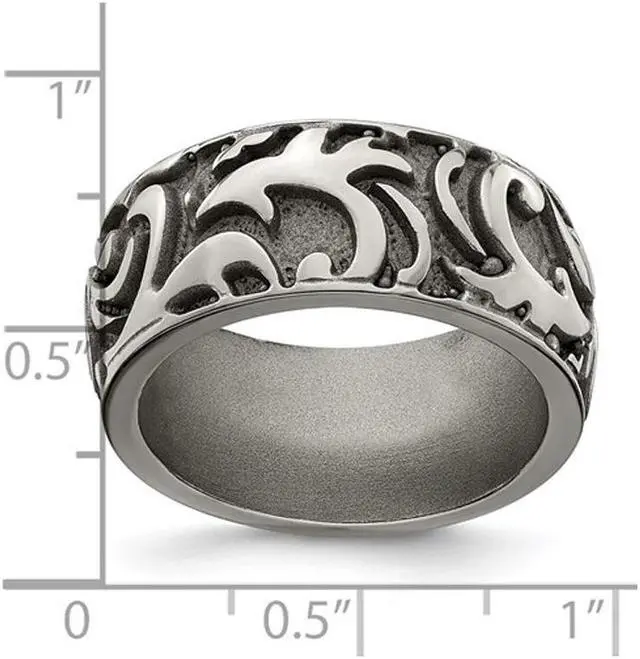 Alt view image 2 of 4 - Men's Titanium Pattern Wedding Band Ring (11mm)