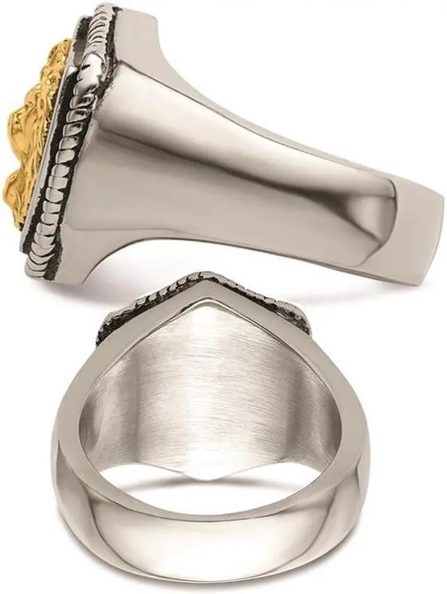 Alt view image 3 of 4 - Men's Lion On Shield Antiqued Stainless Steel Ring