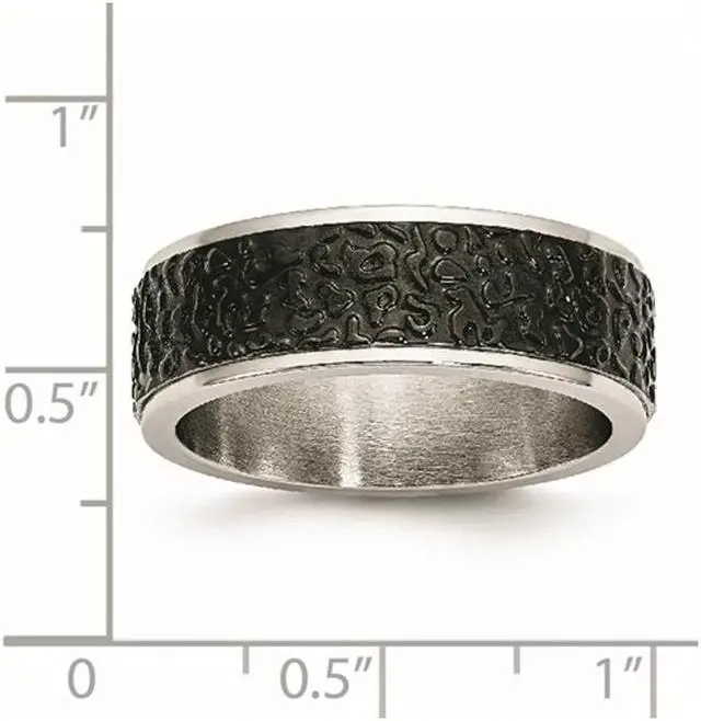 Alt view image 4 of 4 - Black Plated Stainless Steel Textured Wedding Band Ring