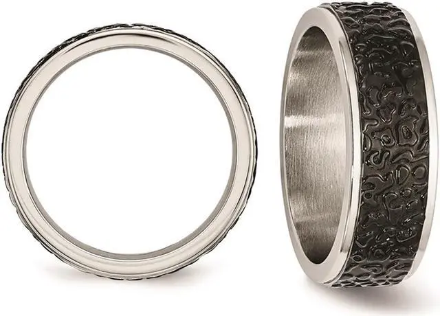 Alt view image 2 of 4 - Black Plated Stainless Steel Textured Wedding Band Ring