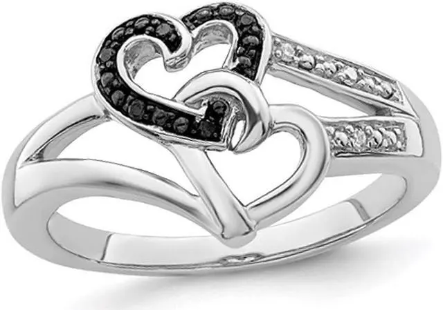 Main image of Black & White Diamond Accent Heart Promise Ring in Sterling Silver