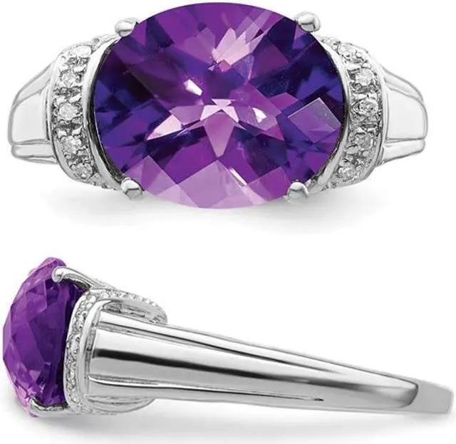 Alt view image 3 of 4 - 4.20 Carat (ctw) Amethyst Ring in Sterling Silver with Accent Diamonds