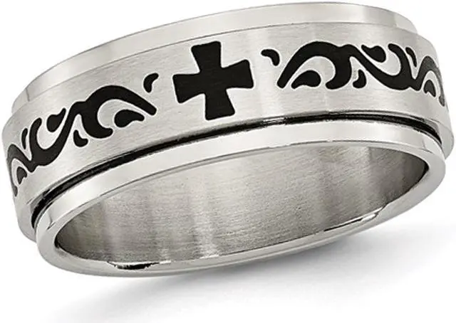 Main image of Ladies Stainless Steel 8mm Wedding Band with Black Swirl Design