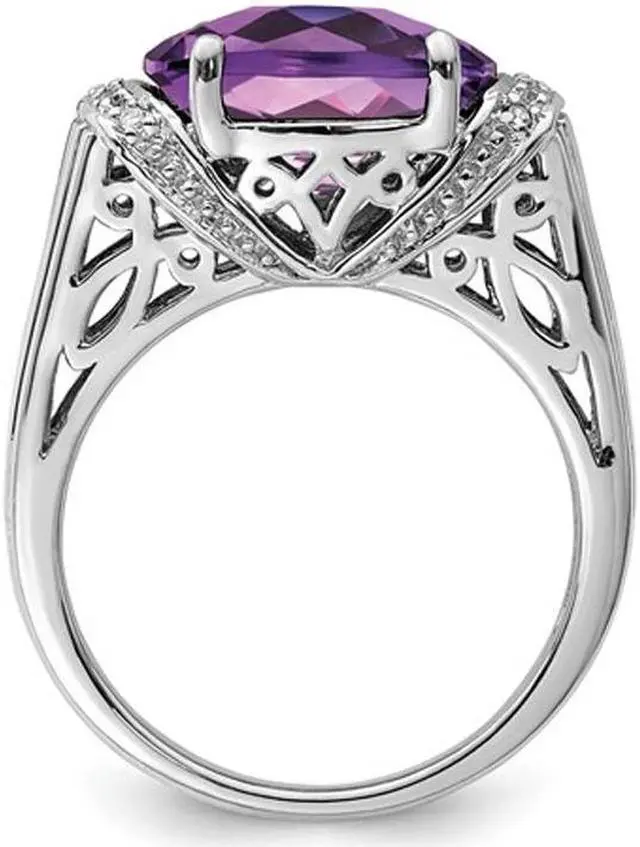 Alt view image 4 of 4 - 4.20 Carat (ctw) Amethyst Ring in Sterling Silver with Accent Diamonds