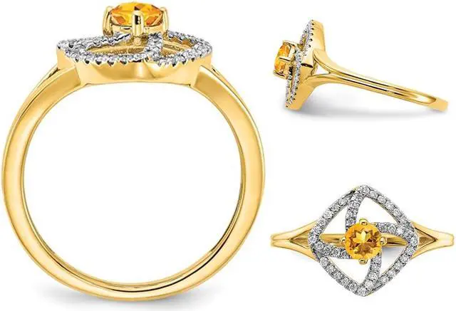 Alt view image 2 of 4 - 1/9 Carat (ctw) Citrine Ring in 14K Yellow Gold with Diamonds 1/7 Carat (ctw)