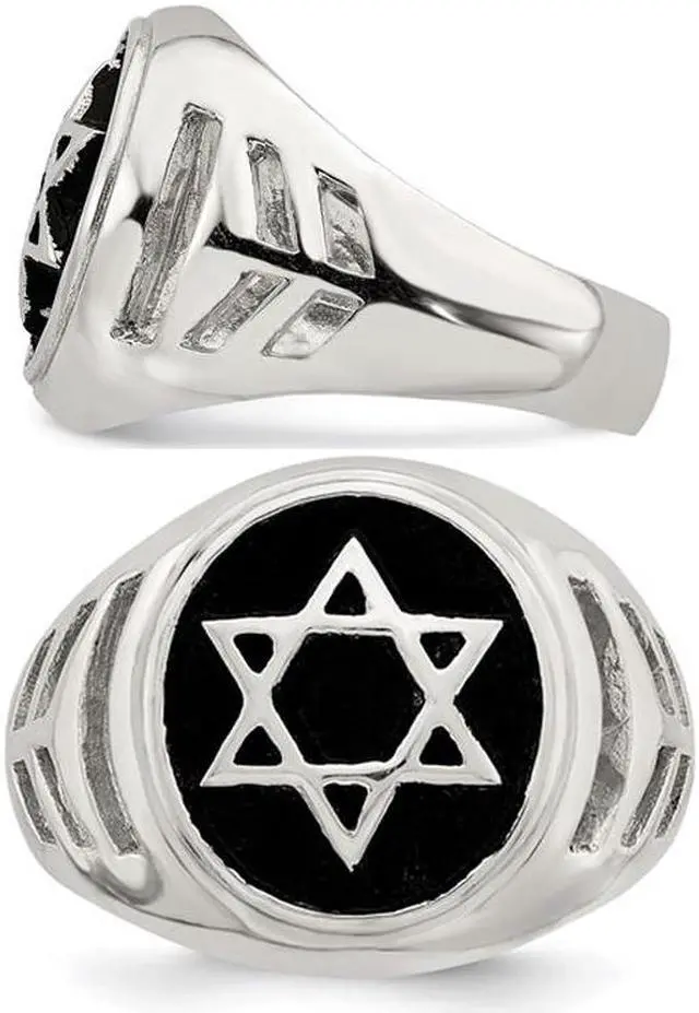 Alt view image 4 of 4 - Mens Star of David Antiqued Sterling Silver Ring