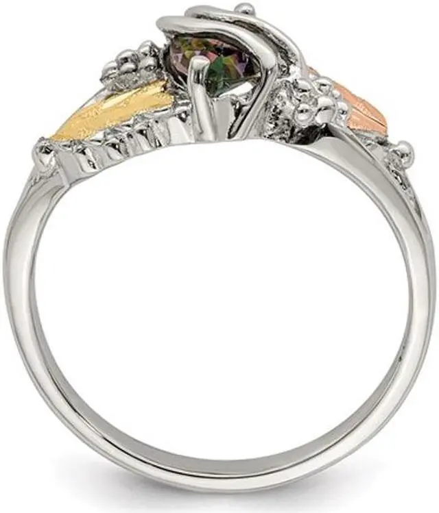 Alt view image 2 of 4 - 1/3 Carat (ctw) Mystic Fire Topaz Leaf Ring in Sterling Silver