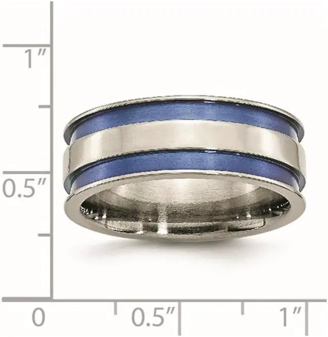 Alt view image 2 of 4 - Titanuim Blue Adonized Double Grove 8.5m Band Ring