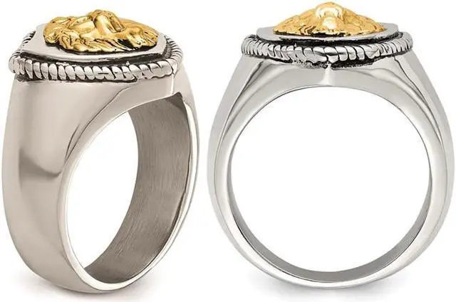 Alt view image 2 of 4 - Men's Lion On Shield Antiqued Stainless Steel Ring