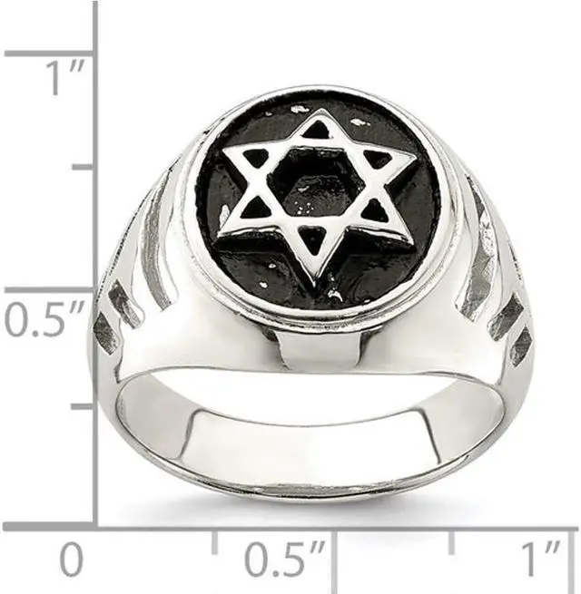 Alt view image 3 of 4 - Mens Star of David Antiqued Sterling Silver Ring