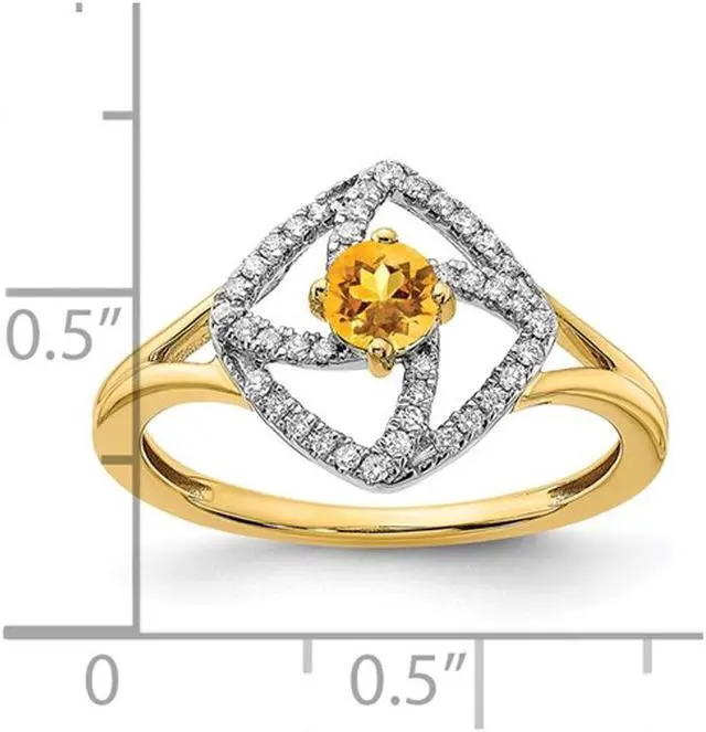 Alt view image 3 of 4 - 1/9 Carat (ctw) Citrine Ring in 14K Yellow Gold with Diamonds 1/7 Carat (ctw)