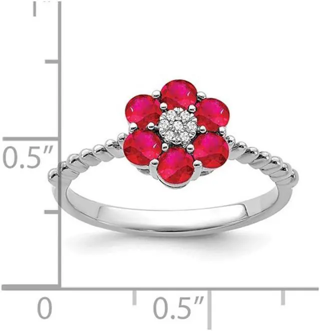 Alt view image 4 of 4 - 9/10 Carat (ctw) Natural Ruby Flower Ring in 14K White Gold