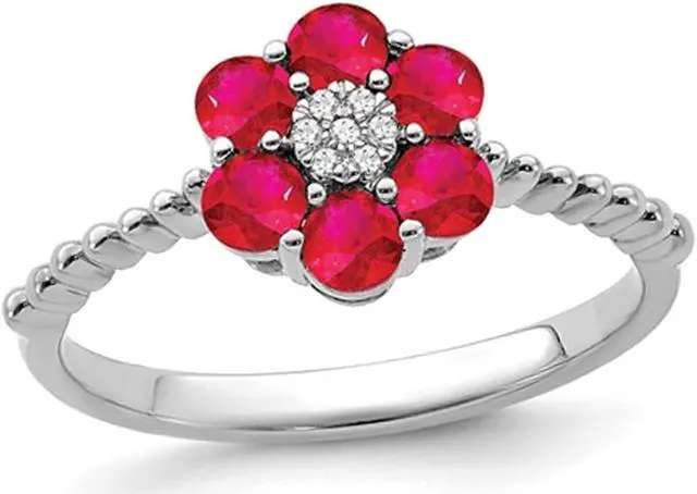 Main image of 9/10 Carat (ctw) Natural Ruby Flower Ring in 14K White Gold