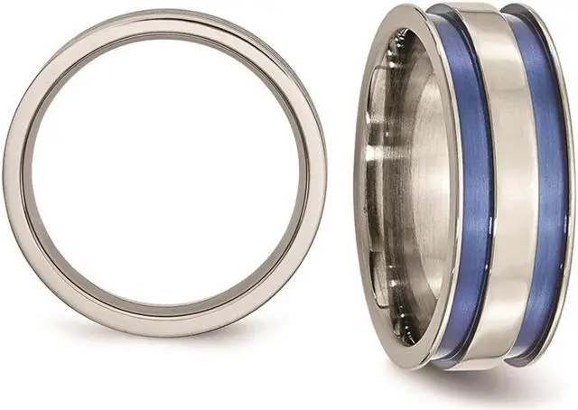 Alt view image 3 of 4 - Titanuim Blue Adonized Double Grove 8.5m Band Ring