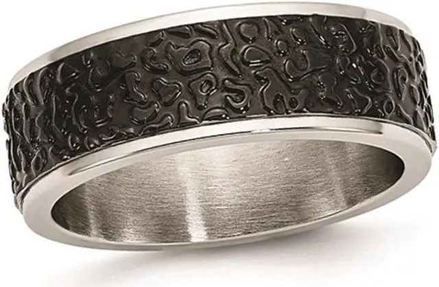 Main image of Black Plated Stainless Steel Textured Wedding Band Ring