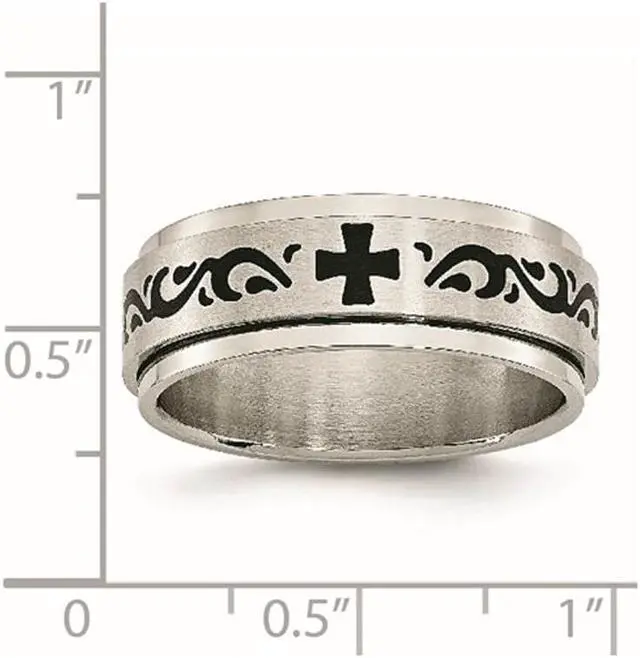 Alt view image 2 of 4 - Ladies Stainless Steel 8mm Wedding Band with Black Swirl Design