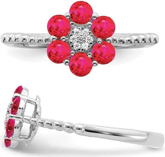 Alt view image 3 of 4 - 9/10 Carat (ctw) Natural Ruby Flower Ring in 14K White Gold