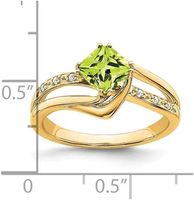 Alt view image 2 of 4 - 1.25 Carat (ctw) Cushion-Cut Natural Peridot Ring in 14K Yellow Gold