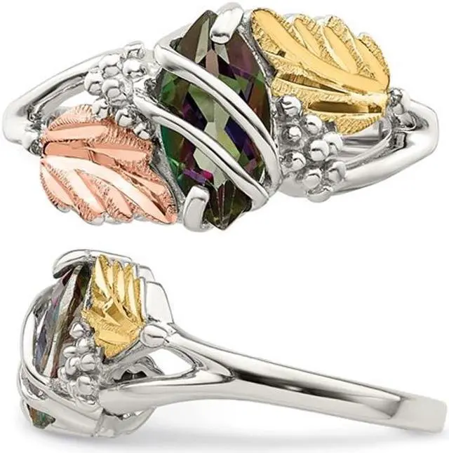 Alt view image 4 of 4 - 1/3 Carat (ctw) Mystic Fire Topaz Leaf Ring in Sterling Silver