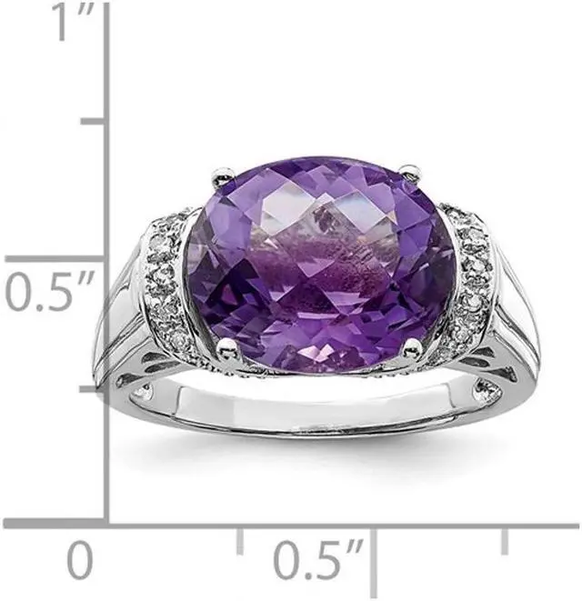 Alt view image 2 of 4 - 4.20 Carat (ctw) Amethyst Ring in Sterling Silver with Accent Diamonds