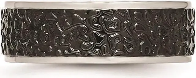 Alt view image 3 of 4 - Black Plated Stainless Steel Textured Wedding Band Ring