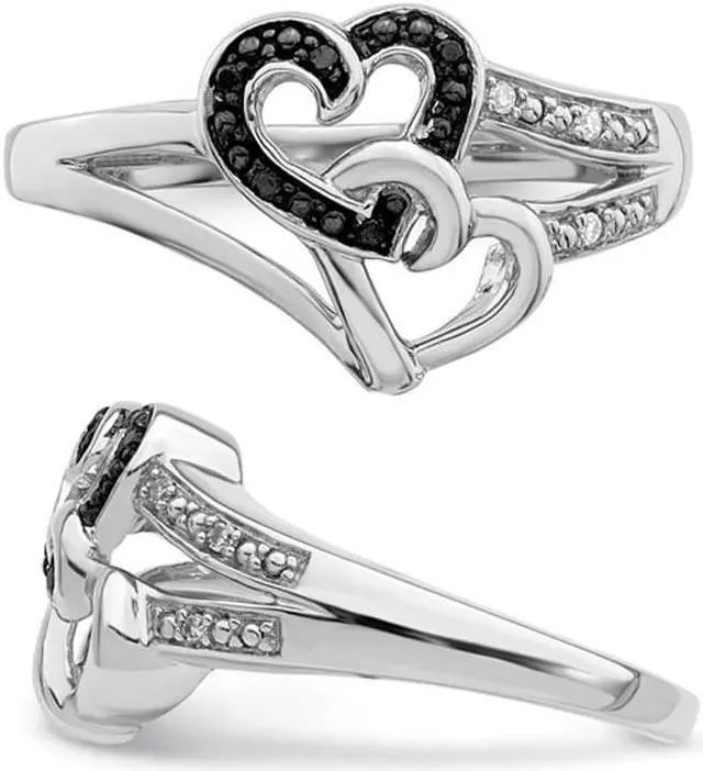 Alt view image 4 of 4 - Black & White Diamond Accent Heart Promise Ring in Sterling Silver