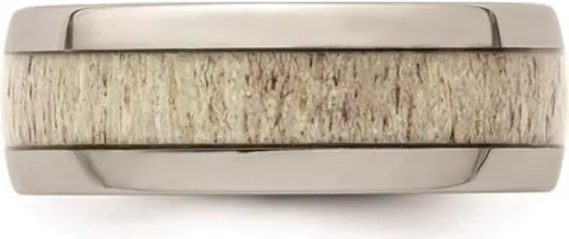 Alt view image 2 of 4 - Men's Stainless Steel 8mm Wedding Band Ring with Antler Inlay