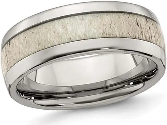 Main image of Men's Stainless Steel 8mm Wedding Band Ring with Antler Inlay