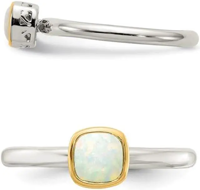 Alt view image 3 of 4 - 1/4 Carat (ctw) Natural Opal Ring in Sterling Silver with 14K Accent