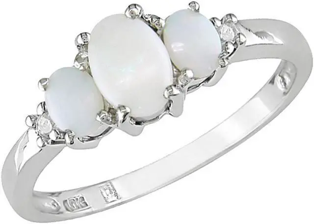 Main image of 2/5 Carat (ctw) Lab-Created Opal Three Stone Ring in 10K White Gold