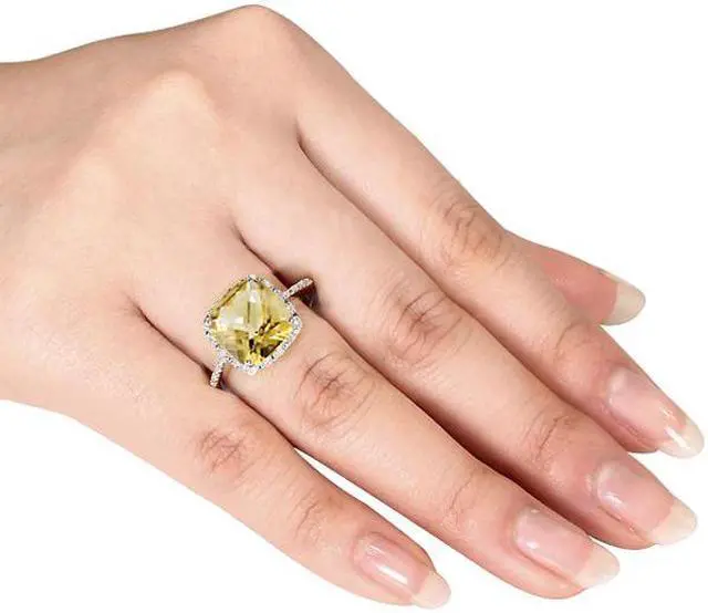 Alt view image 3 of 4 - Citrine and Diamond 4.10 Carat (ctw) Halo Ring in Sterling Silver