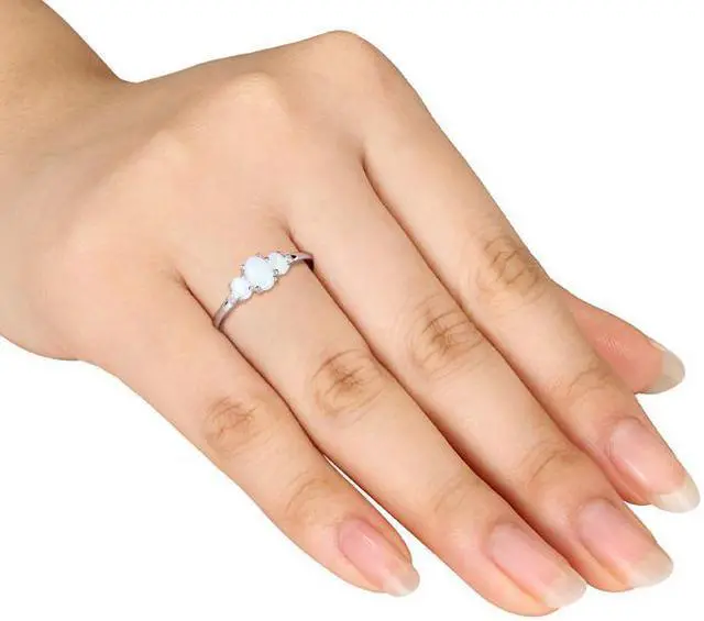 Alt view image 3 of 4 - 2/5 Carat (ctw) Lab-Created Opal Three Stone Ring in 10K White Gold