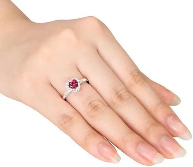 Alt view image 2 of 4 - Lab-Created Ruby Heart Ring 1.10 Carat (ctw) with Diamonds in Sterling Silver