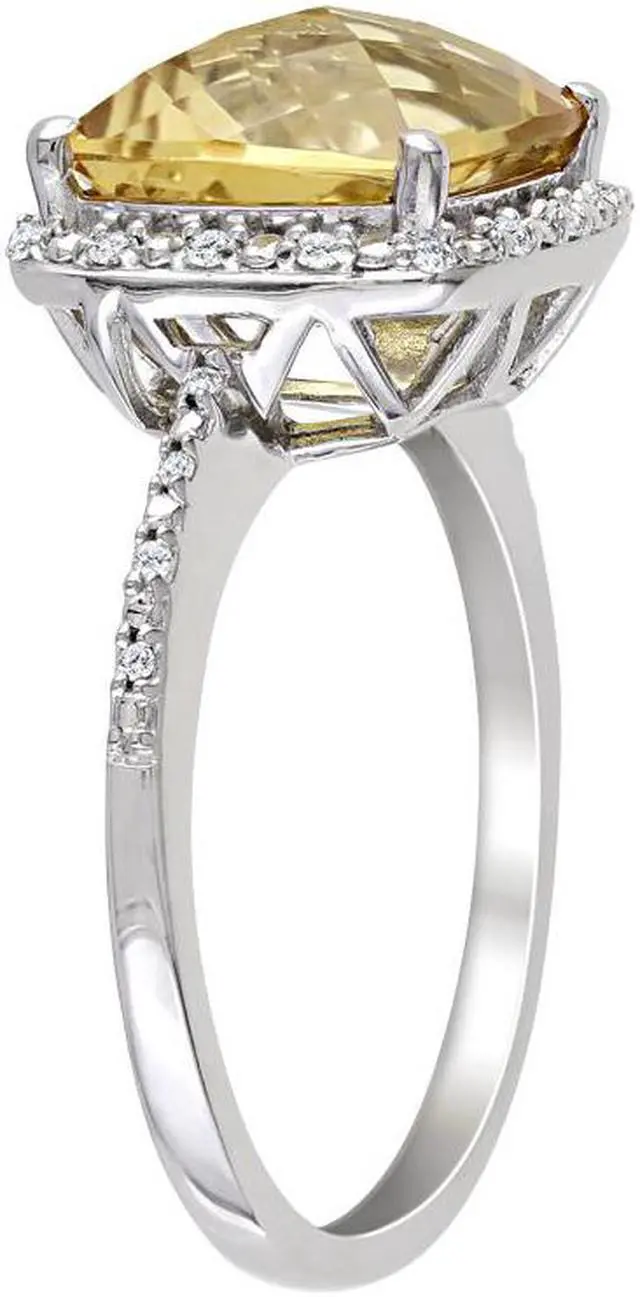 Alt view image 2 of 4 - Citrine and Diamond 4.10 Carat (ctw) Halo Ring in Sterling Silver