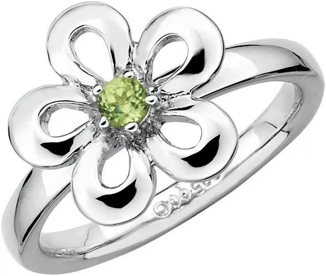 Main image of Green Peridot Flower Ring 1/10 Carat (ctw) in Sterling Silver