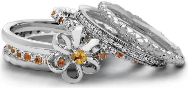 Alt view image 2 of 9 - 1/10 Carat (ctw) Citrine Flower Ring in Sterling Silver
