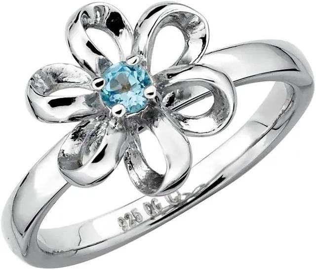Main image of 1/10 Carat (ctw) Blue Topaz Flower Ring in Sterling Silver
