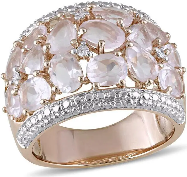 Main image of 6.0 carat (ctw) Synthetic Rose Pink Quartz Ring 6 in Pink Plated Sterling Silver with Accent Diamonds