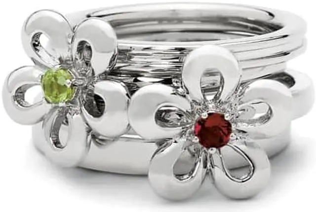 Alt view image 2 of 4 - Green Peridot Flower Ring 1/10 Carat (ctw) in Sterling Silver