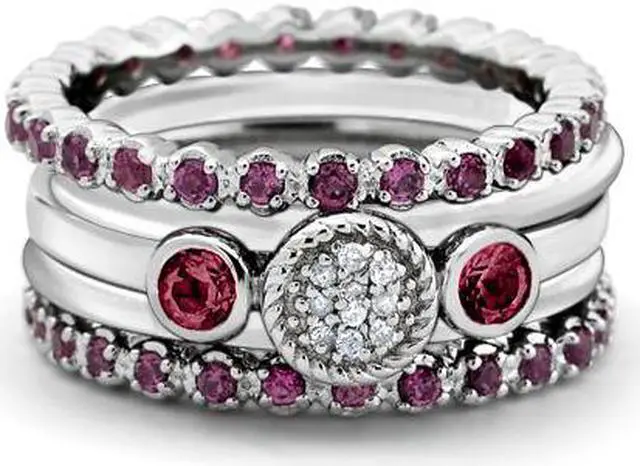 Alt view image 2 of 4 - Lab Created Ruby Ring with Diamonds 1/3 Carat (ctw) in Sterling Silver