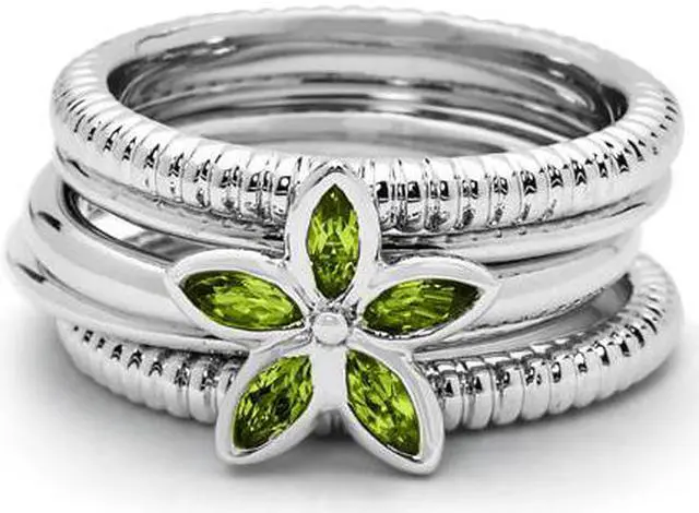 Alt view image 2 of 5 - 2/5 Carat (ctw) Green Peridot Flower Ring in Sterling Silver