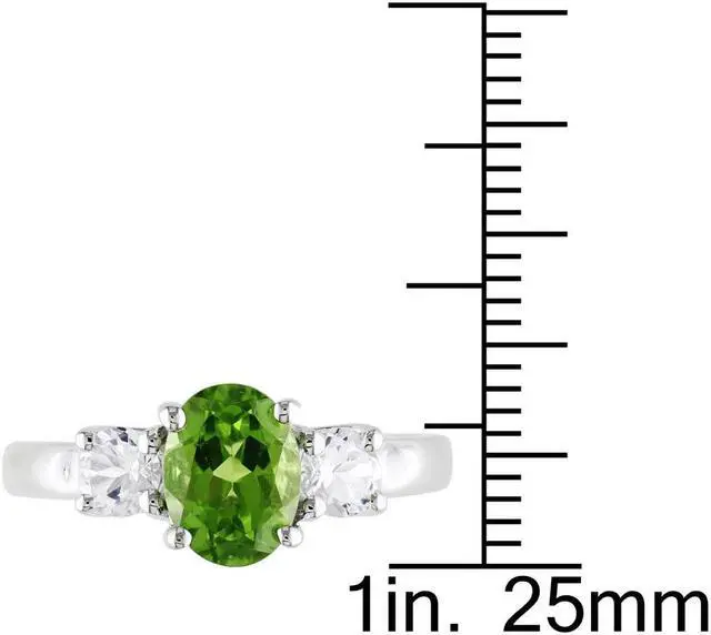 Alt view image 2 of 5 - 1.25 Carat (ctw) Peridot Ring with Lab Created White Sapphire 3/5 Carat (ctw) in Sterling Silver