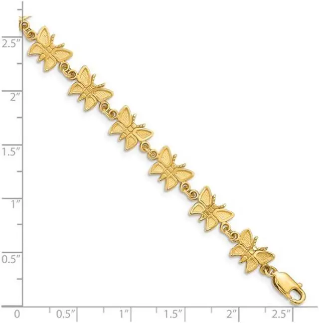 Alt view image 2 of 3 - 14K Yellow Gold Polished Charm Butterfly Bracelet (7.00 Inches)